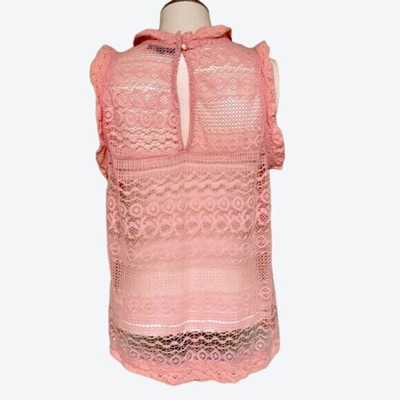 Almost Famous Crochet Knitted Sexy Sheer Peach Color Sleeveless Blouse Size Larg - Picture 2 of 6